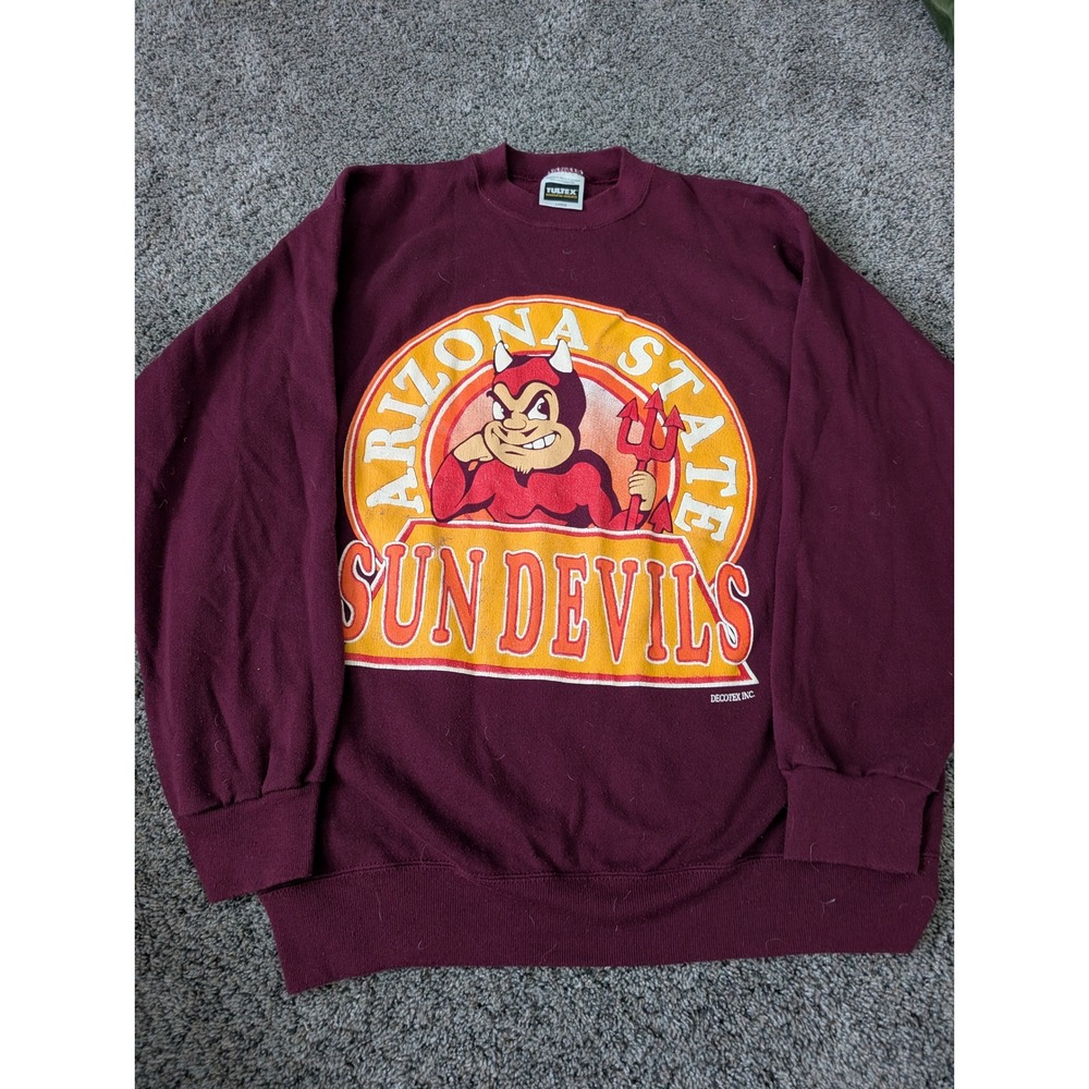 Vintage Tultex Arizona State Sun‎ Devils Sparky Sweatshirt Maroon Mens Large